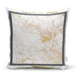 Beyaz Zemin Üzerinde Gold Detaylı Geometrik Desenli Yastık Kırlent Kılıfı Realhomes