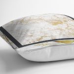 Beyaz Zemin Üzerinde Gold Detaylı Geometrik Desenli Yastık Kırlent Kılıfı Realhomes