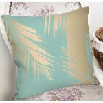 Pastel Zemin Üzerinde Gold Detaylı Yaprak Desenli Modern Yastık Kırlent Kılıfı Realhomes