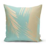 Pastel Zemin Üzerinde Gold Detaylı Yaprak Desenli Modern Yastık Kırlent Kılıfı Realhomes