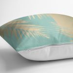 Pastel Zemin Üzerinde Gold Detaylı Yaprak Desenli Modern Yastık Kırlent Kılıfı Realhomes