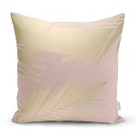 - 7977 - Realhomes Pastel Zemin Üzerinde Gold Detaylı Yaprak Desenli Modern Yastık Kırlent Kılıfı Realhomes