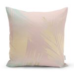 - 7979 - Realhomes Pastel Zemin Üzerinde Gold Detaylı Yaprak Desenli Modern Yastık Kırlent Kılıfı Realhomes