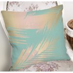 - 7980 - Realhomes Pastel Zemin Üzerinde Gold Detaylı Yaprak Desenli Modern Yastık Kırlent Kılıfı Realhomes