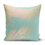 - 7980 - Realhomes Pastel Zemin Üzerinde Gold Detaylı Yaprak Desenli Modern Yastık Kırlent Kılıfı Realhomes