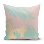 - 7981 - Realhomes Pastel Zemin Üzerinde Gold Detaylı Yaprak Desenli Modern Yastık Kırlent Kılıfı Realhomes