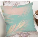 - 7982 - Realhomes Pastel Zemin Üzerinde Gold Detaylı Yaprak Desenli Modern Yastık Kırlent Kılıfı Realhomes