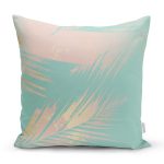 - 7982 - Realhomes Pastel Zemin Üzerinde Gold Detaylı Yaprak Desenli Modern Yastık Kırlent Kılıfı Realhomes