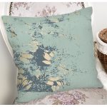 - 7986 - Realhomes Pastel Zemin Üzerinde Gold Detaylı Yaprak Desenli Modern Yastık Kırlent Kılıfı Realhomes