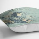 - 7986 - Realhomes Pastel Zemin Üzerinde Gold Detaylı Yaprak Desenli Modern Yastık Kırlent Kılıfı Realhomes