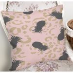 - 7992 - Realhomes Pastel Zemin Üzerinde Gold Detaylı Ananas Desenli Modern Yastık Kırlent Kılıfı Realhomes