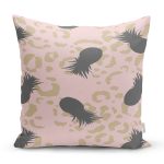 - 7992 - Realhomes Pastel Zemin Üzerinde Gold Detaylı Ananas Desenli Modern Yastık Kırlent Kılıfı Realhomes