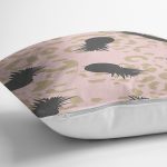 - 7992 - Realhomes Pastel Zemin Üzerinde Gold Detaylı Ananas Desenli Modern Yastık Kırlent Kılıfı Realhomes