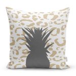 Beyaz Zemin Üzerinde Gold Detaylı Ananas Desenli Modern Yastık Kırlent Kılıfı Realhomes