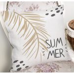Beyaz Zemin Üzerinde Gold Detaylı Yaprak Desenli Modern Yastık Kırlent Kılıfı Realhomes