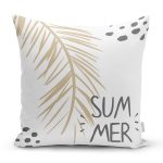 Beyaz Zemin Üzerinde Gold Detaylı Yaprak Desenli Modern Yastık Kırlent Kılıfı Realhomes