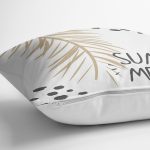 Beyaz Zemin Üzerinde Gold Detaylı Yaprak Desenli Modern Yastık Kırlent Kılıfı Realhomes