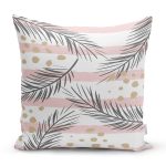 Beyaz Zemin Üzerinde Gold Detaylı Yaprak Desenli Modern Yastık Kırlent Kılıfı Realhomes