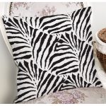 - 7998 - Realhomes Beyaz Zemin Üzerinde Soyut Siyah Renkli Yaprak Motifli Yastık Kırlent Kılıfı Realhomes