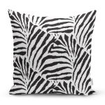 - 7998 - Realhomes Beyaz Zemin Üzerinde Soyut Siyah Renkli Yaprak Motifli Yastık Kırlent Kılıfı Realhomes