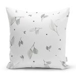 - 8008 - Realhomes  Pastel Zeminli Beyaz Yaprak Desenli Dijital Baskılı Modern Yastık Kırlent Kılıfı Realhomes