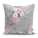 - 8010 - Realhomes  Renkli Zemin Üzerinde Flamingo Desenli Yaprak Motifli Yastık Kırlent Kılıfı Realhomes