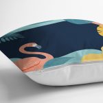 - 8011 - Realhomes Renkli Zeminli Pastel Yaprak Desenli Dijital Baskılı Modern Yastık Kırlent Kılıfı Realhomes