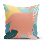 Renkli Zeminli Pastel Yaprak Desenli Dijital Baskılı Modern Yastık Kırlent Kılıfı Realhomes