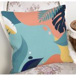 - 8013 - Realhomes Renkli Zeminli Pastel Yaprak Desenli Dijital Baskılı Modern Yastık Kırlent Kılıfı Realhomes