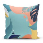 - 8013 - Realhomes Renkli Zeminli Pastel Yaprak Desenli Dijital Baskılı Modern Yastık Kırlent Kılıfı Realhomes