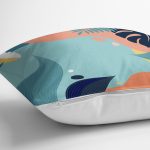 - 8013 - Realhomes Renkli Zeminli Pastel Yaprak Desenli Dijital Baskılı Modern Yastık Kırlent Kılıfı Realhomes