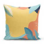 Renkli Zeminli Pastel Yaprak Desenli Dijital Baskılı Modern Yastık Kırlent Kılıfı Realhomes