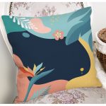 Renkli Zeminli Pastel Yaprak Desenli Dijital Baskılı Modern Yastık Kırlent Kılıfı Realhomes