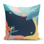 Renkli Zeminli Pastel Yaprak Desenli Dijital Baskılı Modern Yastık Kırlent Kılıfı Realhomes