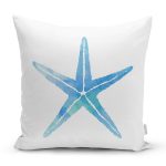 - 8019 - Realhomes  Beyaz Zemin Üzerinde Renkli Deniz Atı Desenli Dijital Baskılı Modern Yastık Kılıfı Realhomes