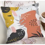 - 8025 - Realhomes Beyaz Zemin Üzerinde Pastel Renkli Yaprak Desenli Modern Yastık Kırlent Kılıfı Realhomes