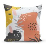 - 8025 - Realhomes Beyaz Zemin Üzerinde Pastel Renkli Yaprak Desenli Modern Yastık Kırlent Kılıfı Realhomes