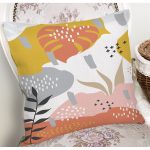 Beyaz Zemin Üzerinde Pastel Renkli Yaprak Desenli Modern Yastık Kırlent Kılıfı Realhomes