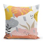 Beyaz Zemin Üzerinde Pastel Renkli Yaprak Desenli Modern Yastık Kırlent Kılıfı Realhomes