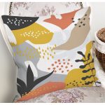 Beyaz Zemin Üzerinde Pastel Renkli Yaprak Desenli Modern Yastık Kırlent Kılıfı Realhomes