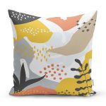 Beyaz Zemin Üzerinde Pastel Renkli Yaprak Desenli Modern Yastık Kırlent Kılıfı Realhomes