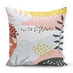Beyaz Zemin Üzerinde Pastel Renkli Yaprak Desenli Modern Yastık Kırlent Kılıfı Realhomes