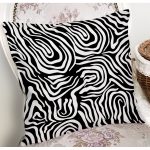 Siyah Zeminli Beyaz Geometrik Desenli Dijital Baskılı Modern Yastık Kırlent Kılıfı Realhomes