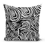 Siyah Zeminli Beyaz Geometrik Desenli Dijital Baskılı Modern Yastık Kırlent Kılıfı Realhomes