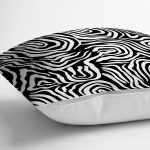 Siyah Zeminli Beyaz Geometrik Desenli Dijital Baskılı Modern Yastık Kırlent Kılıfı Realhomes