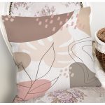- 8051 - Realhomes Beyaz Zemin Üzerinde Pastel Renkli Yaprak Desenli Modern Yastık Kırlent Kılıfı Realhomes