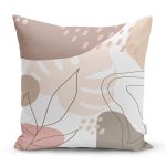 - 8051 - Realhomes Beyaz Zemin Üzerinde Pastel Renkli Yaprak Desenli Modern Yastık Kırlent Kılıfı Realhomes