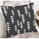 Siyah Zeminli Beyaz Çam Ağacı Desenli Dijital Baskılı Modern Yastık Kırlent Kılıfı Realhomes