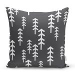 Siyah Zeminli Beyaz Çam Ağacı Desenli Dijital Baskılı Modern Yastık Kırlent Kılıfı Realhomes