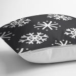 - 8058 - Realhomes Siyah Zeminli Beyaz Kartanesi Desenli Dijital Baskılı Modern Yastık Kırlent Kılıfı Realhomes